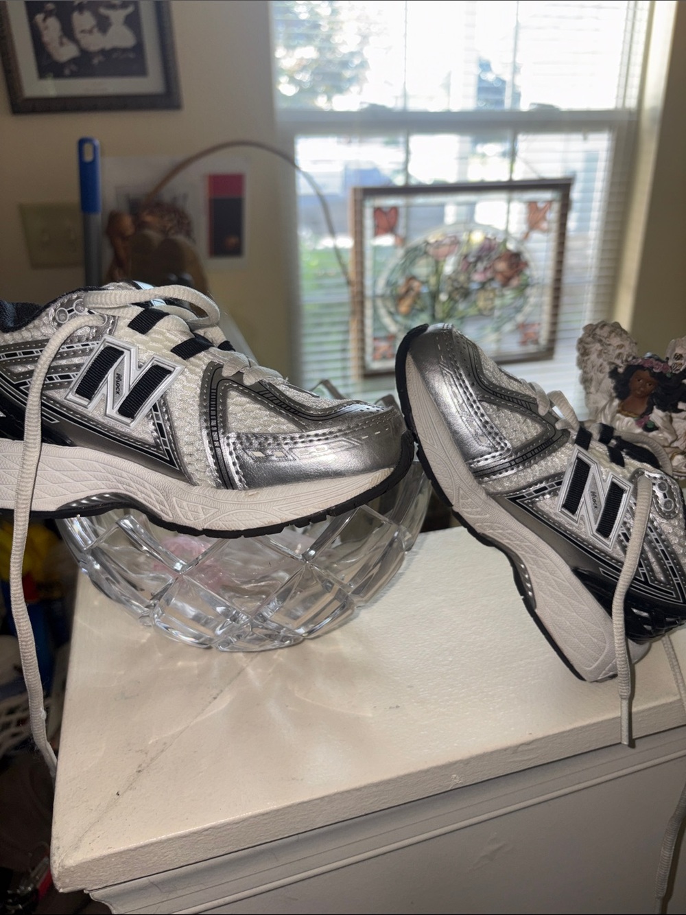 New Balance Women's Silver and Black Athletic Sneakers